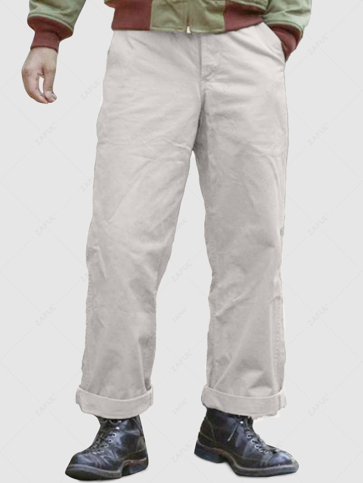 Men\'s Daily Casual Solid Color Zipper Fly Pocket Straight Pants LIGHT KHAKI - PURECLO