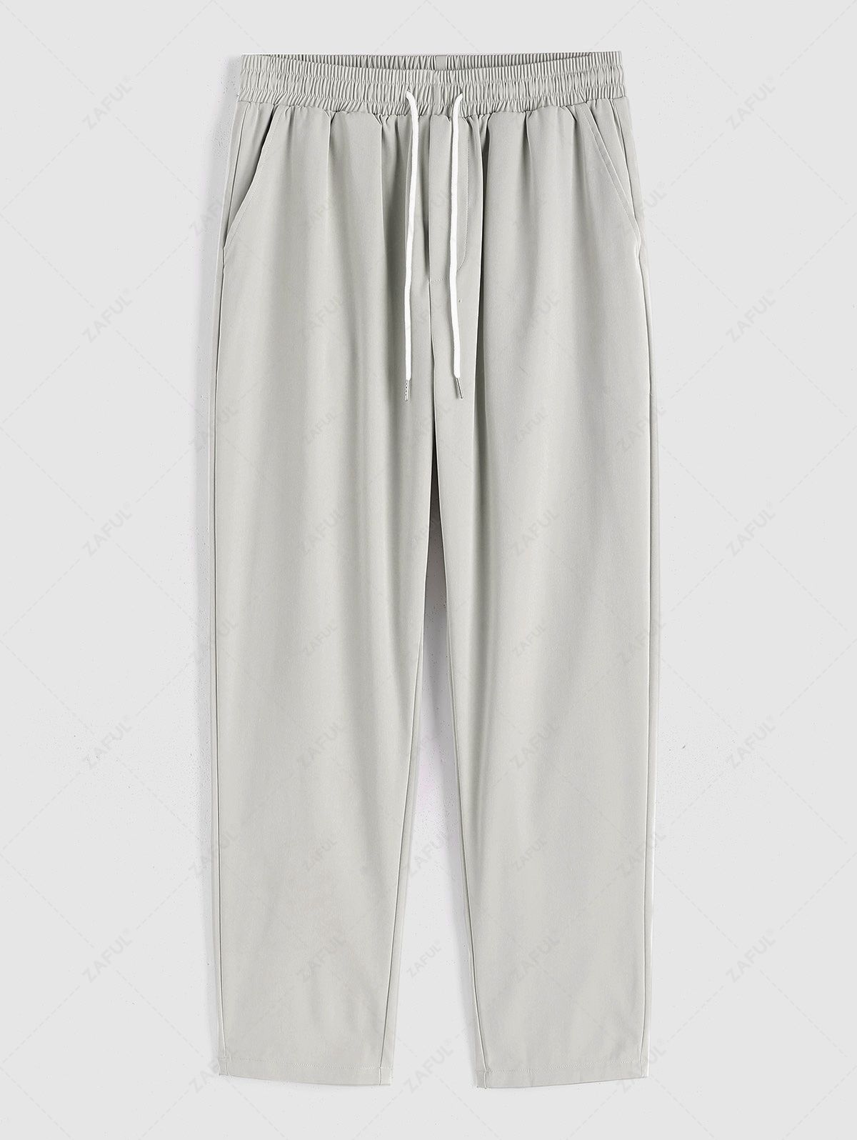 ZAFUL Men\'s Solid Color Beam Feet Drawstring Casual Pants LIGHT GRAY - PURECLO