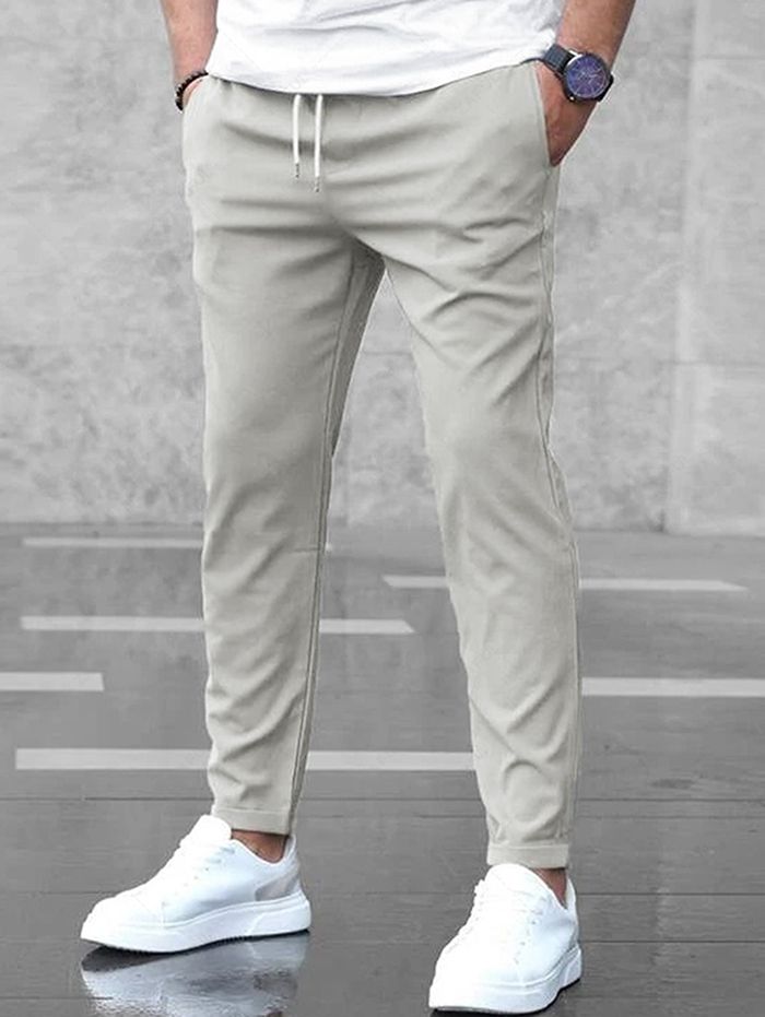 ZAFUL Men\'s Solid Color Beam Feet Drawstring Casual Pants LIGHT GRAY - PURECLO