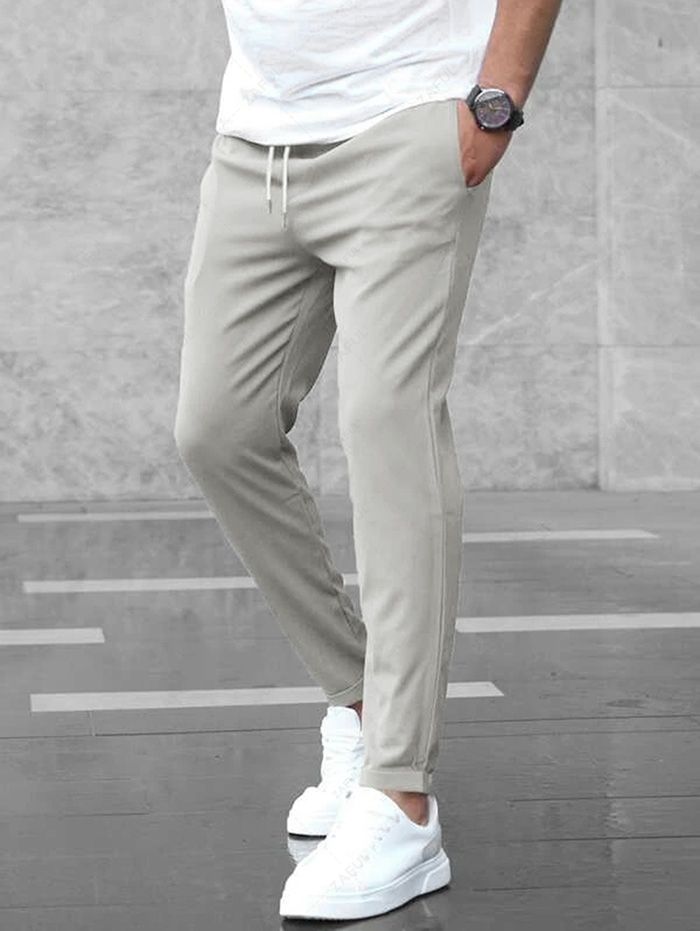 ZAFUL Men\'s Solid Color Beam Feet Drawstring Casual Pants LIGHT GRAY - PURECLO