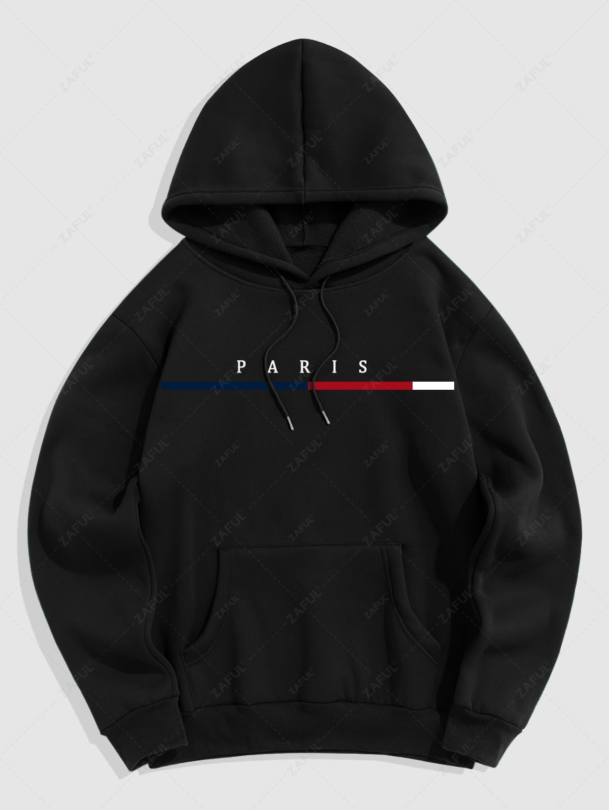 Men\'s PARIS Letter Pattern Fuzzy Fleece-lined Kangaroo Pocket Design Pullover Hoodie and Drawstring Jogger Sweat Pants Set BLACK RED WHITE LIGHT BLUE DEEP GREEN LIGHT COFFEE - PURECLO