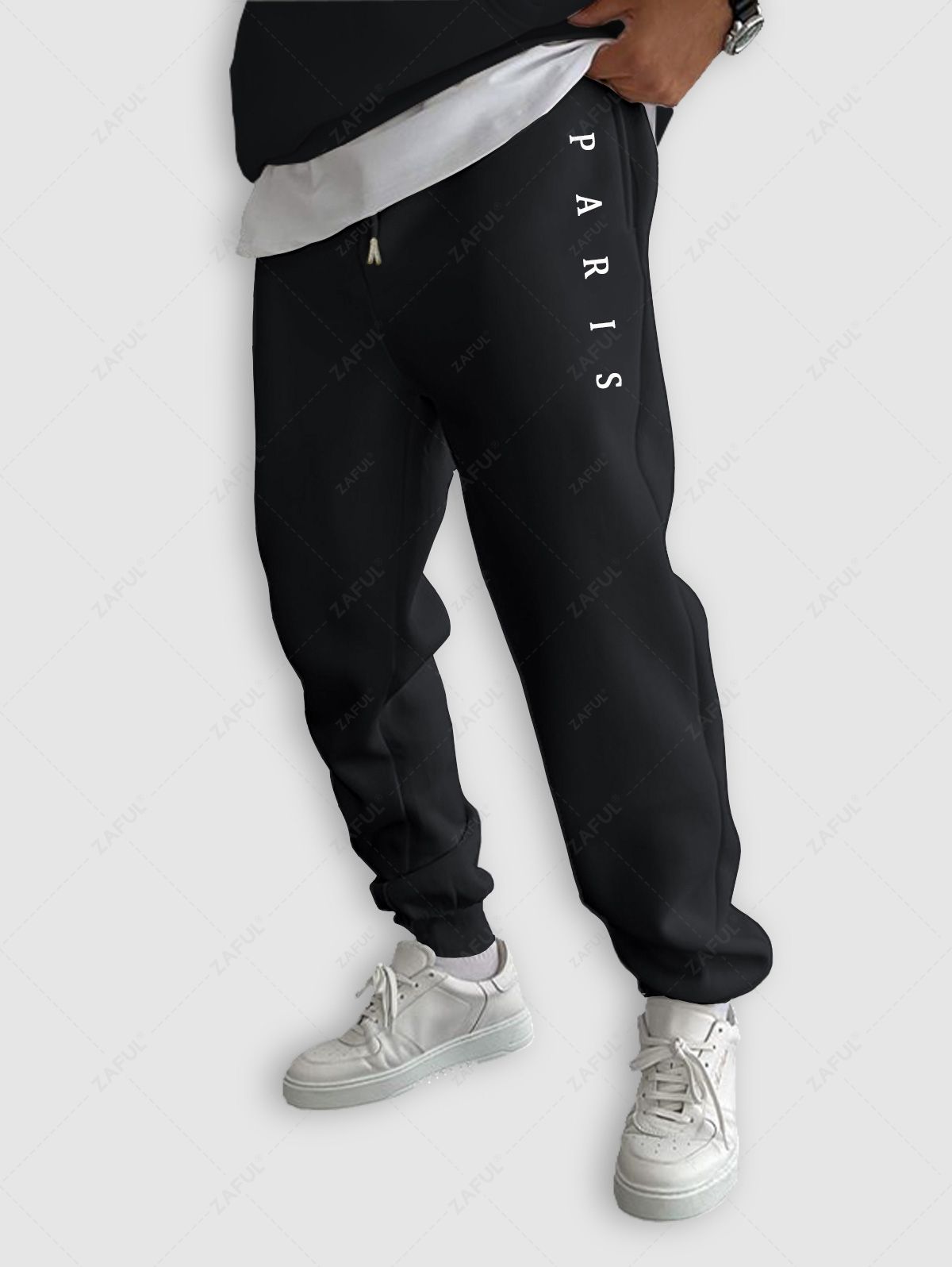 Men\'s PARIS Letter Pattern Fuzzy Fleece-lined Kangaroo Pocket Design Pullover Hoodie and Drawstring Jogger Sweat Pants Set BLACK RED WHITE LIGHT BLUE DEEP GREEN LIGHT COFFEE - PURECLO