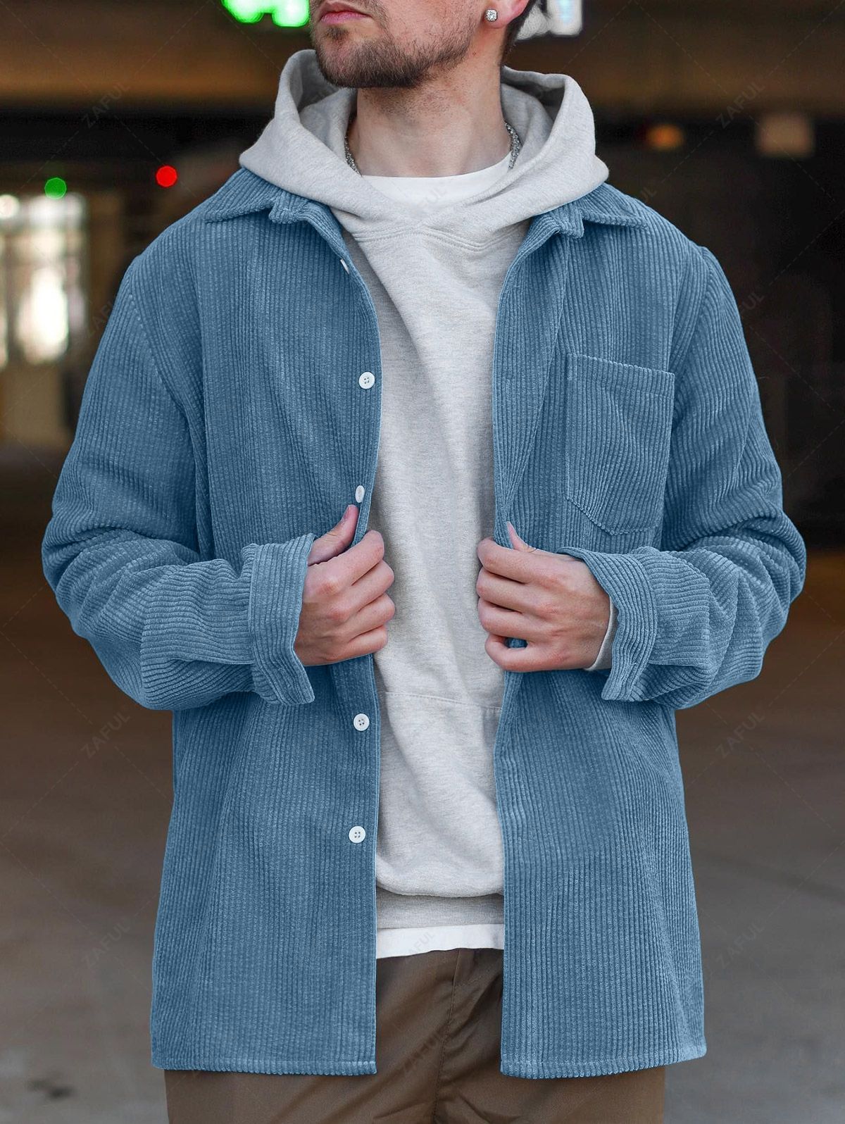 Solid Color Corduroy Long Sleeves Shirt BLUE LIGHT COFFEE LIGHT BLUE LIGHT YELLOW DEEP COFFEE - PURECLO