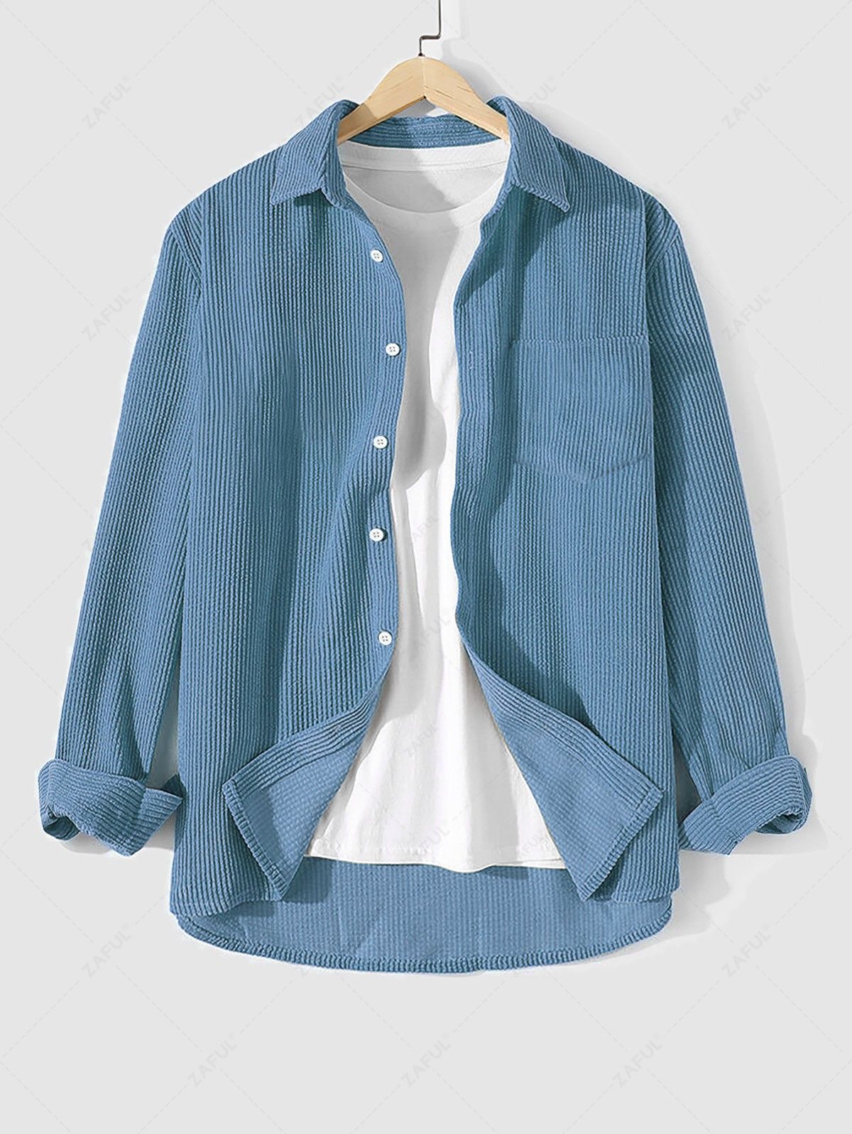 Solid Color Corduroy Long Sleeves Shirt BLUE LIGHT COFFEE LIGHT BLUE LIGHT YELLOW DEEP COFFEE - PURECLO