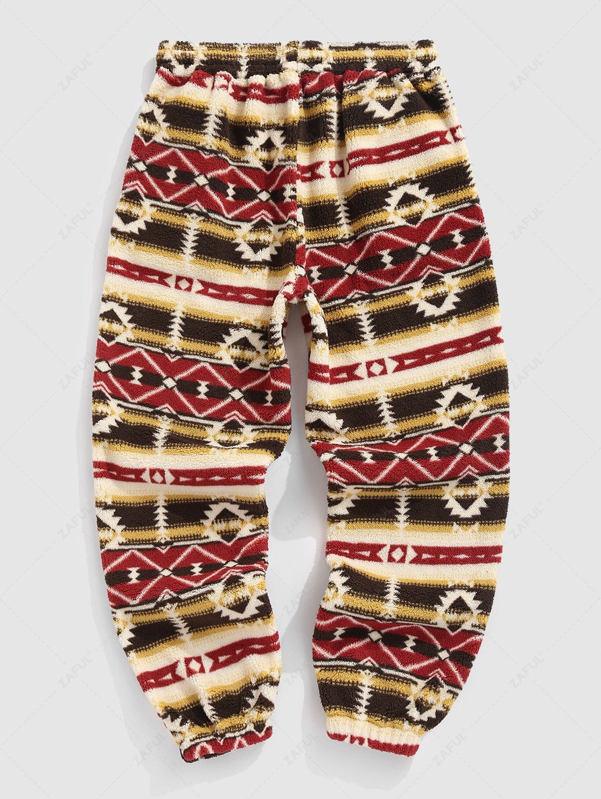 ZAFUL Men\'s Ethnic Aztec Geometric Printed Fuzzy Fleece Drawstring Beam Feet Casual Pants MULTI-A - PURECLO
