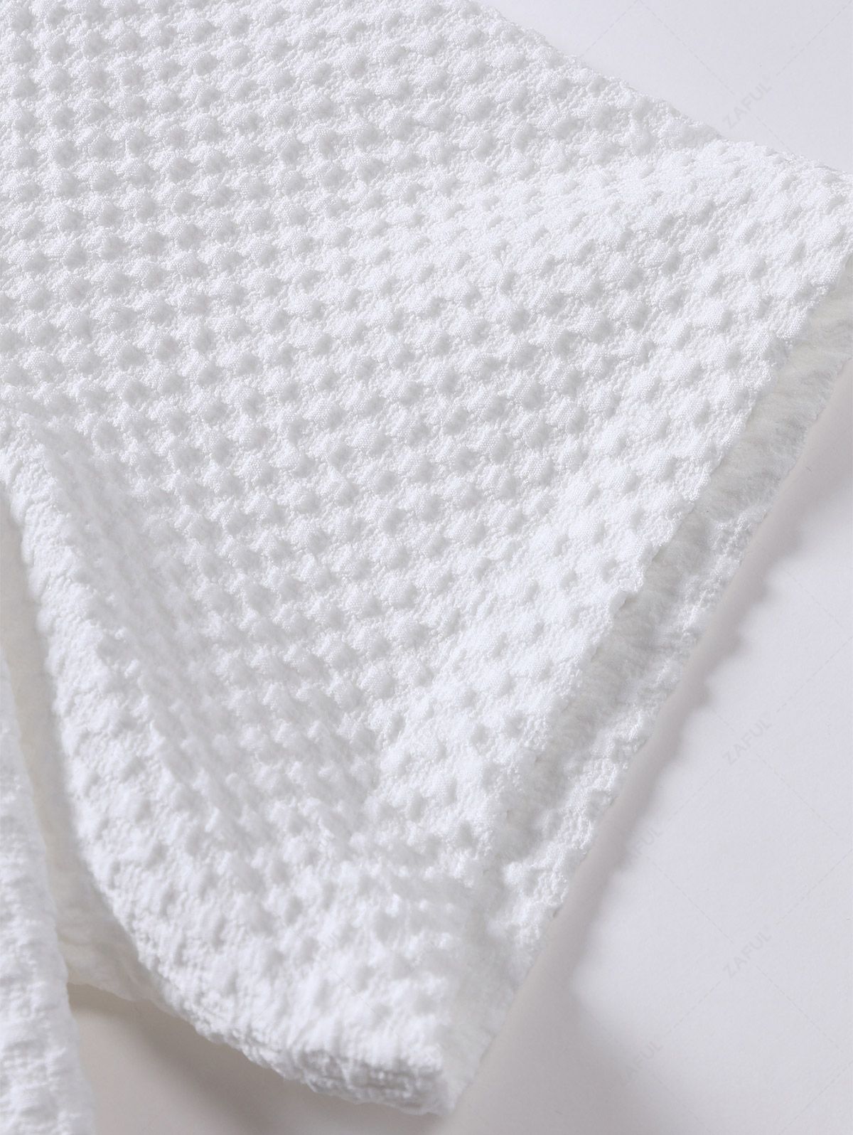 Men\'s Matching Two Piece Co Ord Solid Color Textured Button Up Short Sleeves Shirt and Drawstring Casual Shorts Set LIGHT BLUE WHITE - PURECLO