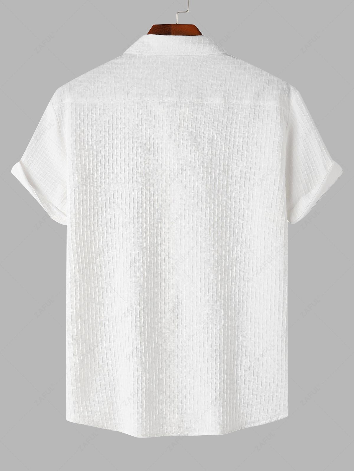 Men\'s Cross Jacquard Textured Button Up Short Sleeves Shirt WHITE BLACK - PURECLO