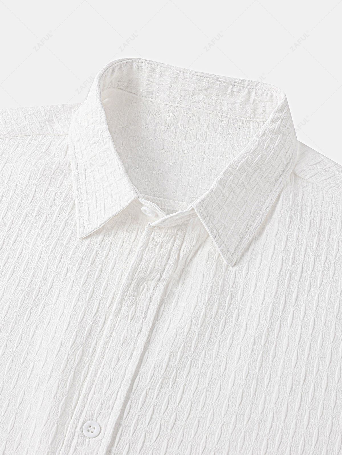 Men\'s Cross Jacquard Textured Button Up Short Sleeves Shirt WHITE BLACK - PURECLO