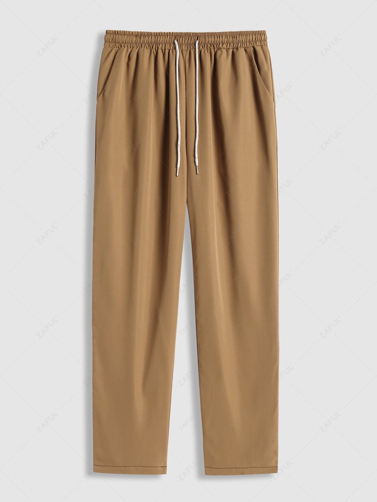 Men\'s Solid Color Basic Slant Pockets Drawstring Straight Leg Pants ORANGE LIGHT PINK BLUE COFFEE BLUE GRAY LIGHT COFFEE BLACK - PURECLO