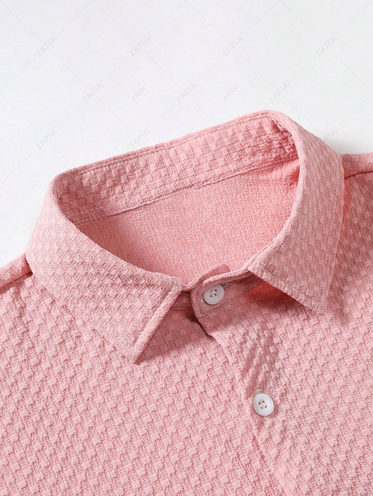 Men\'s Matching Two Piece Co Ord Solid Color Textured Short Sleeves Shirt and Drawstrinng Basic Casual Shorts Set LIGHT PINK BLACK - PURECLO