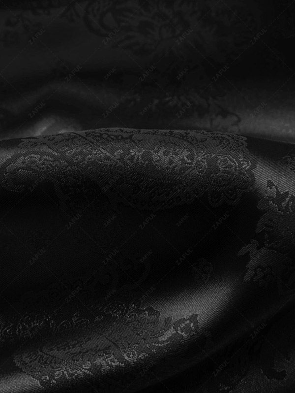 Men\'s Button Up Short Sleeves Paisley Jacquard Silky Satin Shirt and Drawstring Pockets Casual Shorts Set DEEP GREEN BLACK - PURECLO