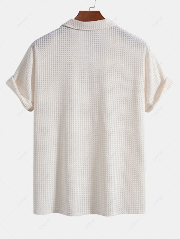ZAFUL Men\'s Camp Collar Button Up Knit Jacquard Short Sleeves Shirt BEIGE - PURECLO