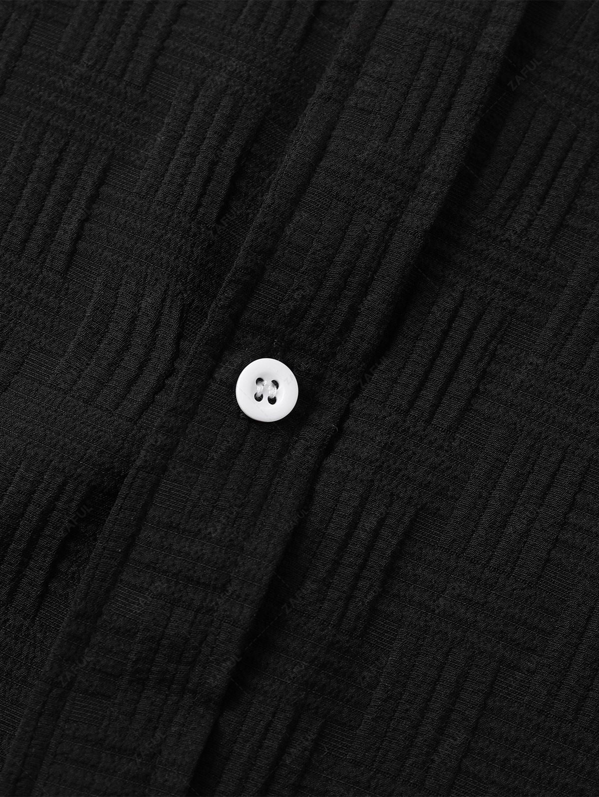 Men\'s Cross Knot Jacquard Textured Button Up Short Sleeves Shirt and Cotton and Linen Straight Leg Pants Set BLACK WHITE - PURECLO