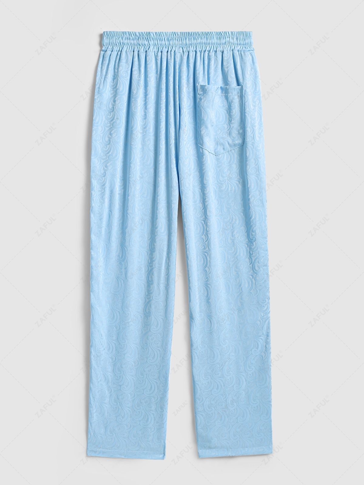 ZAFUL Men\'s Casual Floral Jacquard Textured Slant Pockets Drawstring Straight Leg Pants SKY BLUE - PURECLO