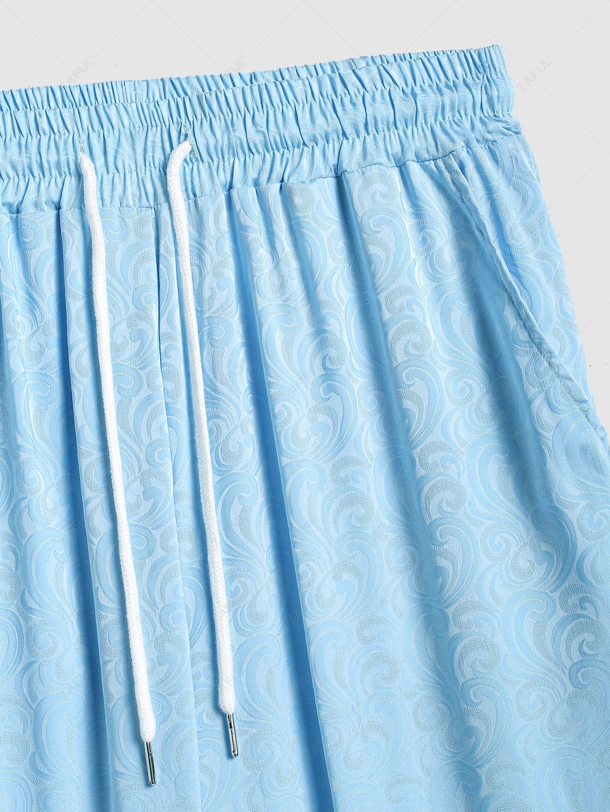 ZAFUL Men\'s Casual Floral Jacquard Textured Slant Pockets Drawstring Straight Leg Pants SKY BLUE - PURECLO