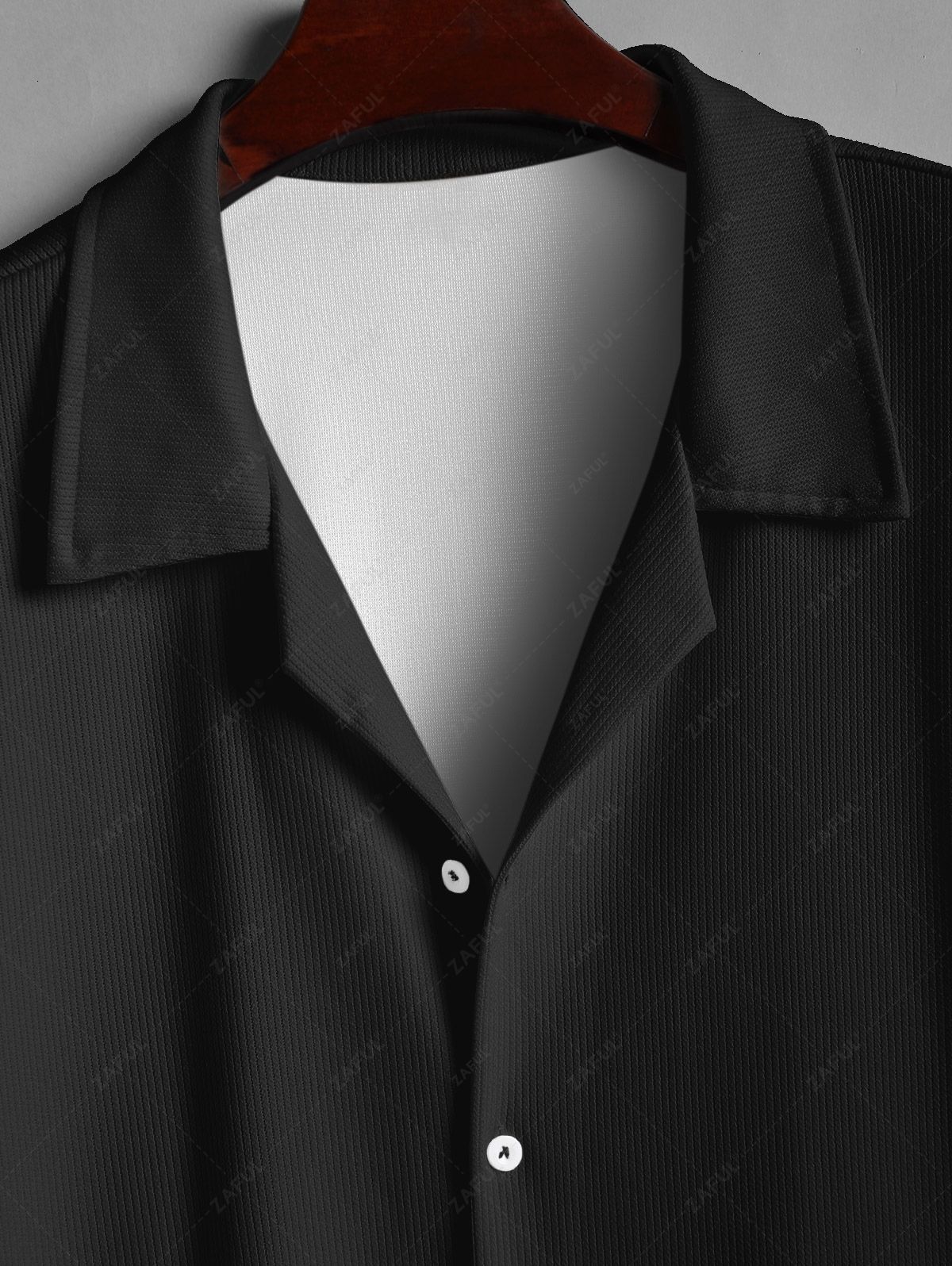 Men\'s Solid Color Ribbed Camp Collar Button Up Short Sleeves Shirt and Cotton and Linen Straight Leg Pants Set BLACK MULTI WHITE - PURECLO