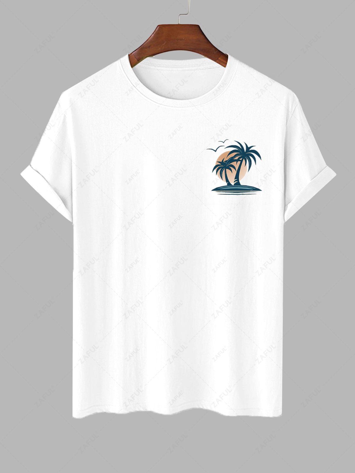 Men\'s Palm Tree Birds Graphic Printed Short Sleeves T-shirt WHITE LIGHT COFFEE - PURECLO