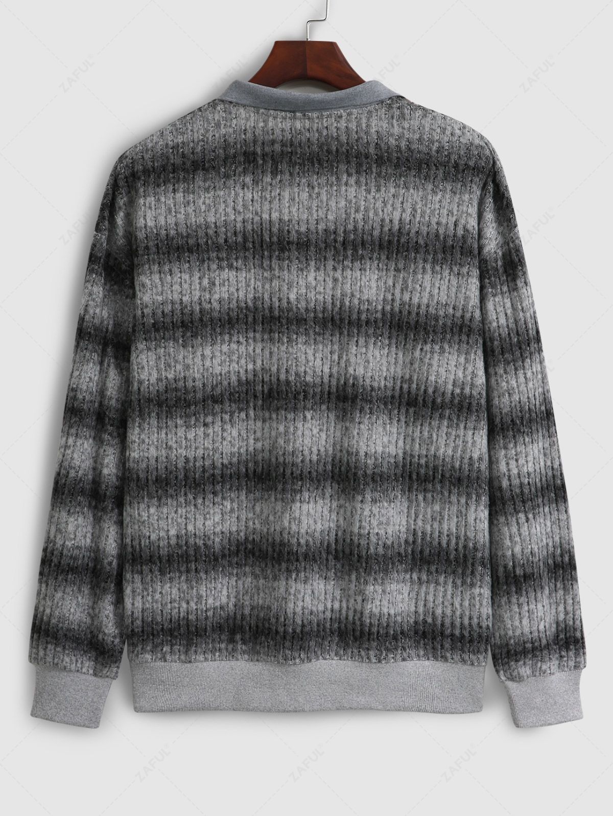 Men\'s Colorblock Ribbed Half Buttoned Polo Collar Long Sleeves Pullover T-shirt GRAY - PURECLO