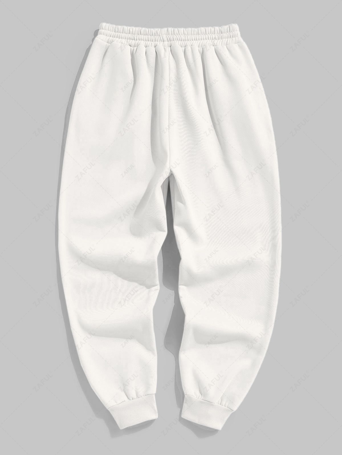 Men\'s Casual Angel Money Graphic Pattern Fuzzy Fleece-lined Drawstring Jogger Sweatpants WHITE - PURECLO