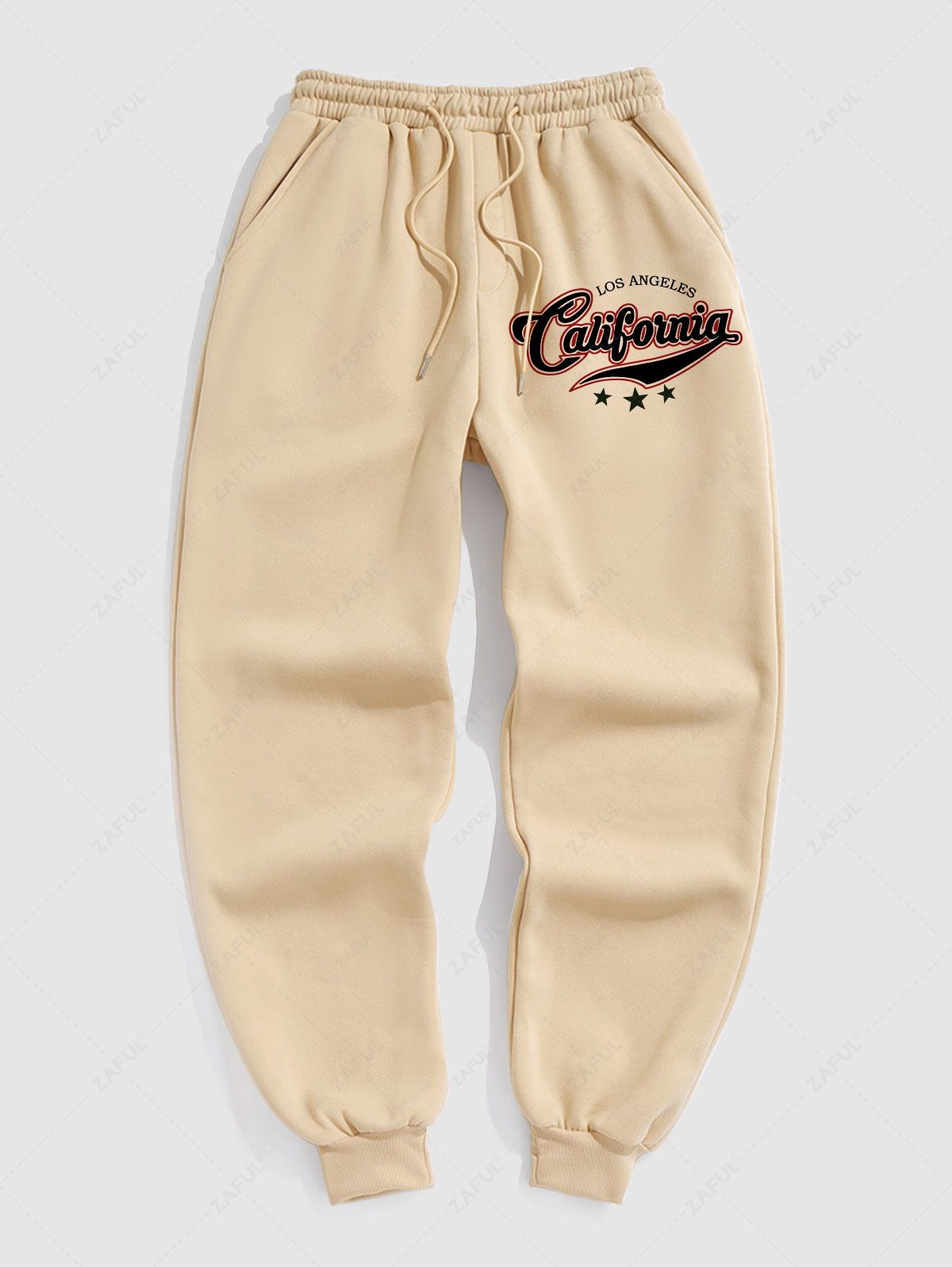 Men\'s Casual Letter Star Pattern Fuzzy Fleece-lined Drawstring Jogger Sweatpants LIGHT COFFEE - PURECLO
