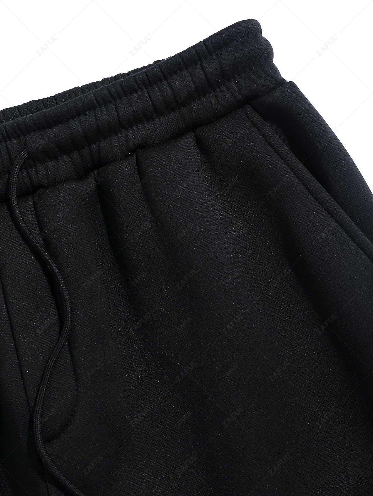 Men\'s Jacquard Textured Patch Design Crew Neck Pullover Sweatshirt And Mountain Pattern Fuzzy Fleece-lined Drawstring Jogger Sweatpants Set BLACK WHITE - PURECLO