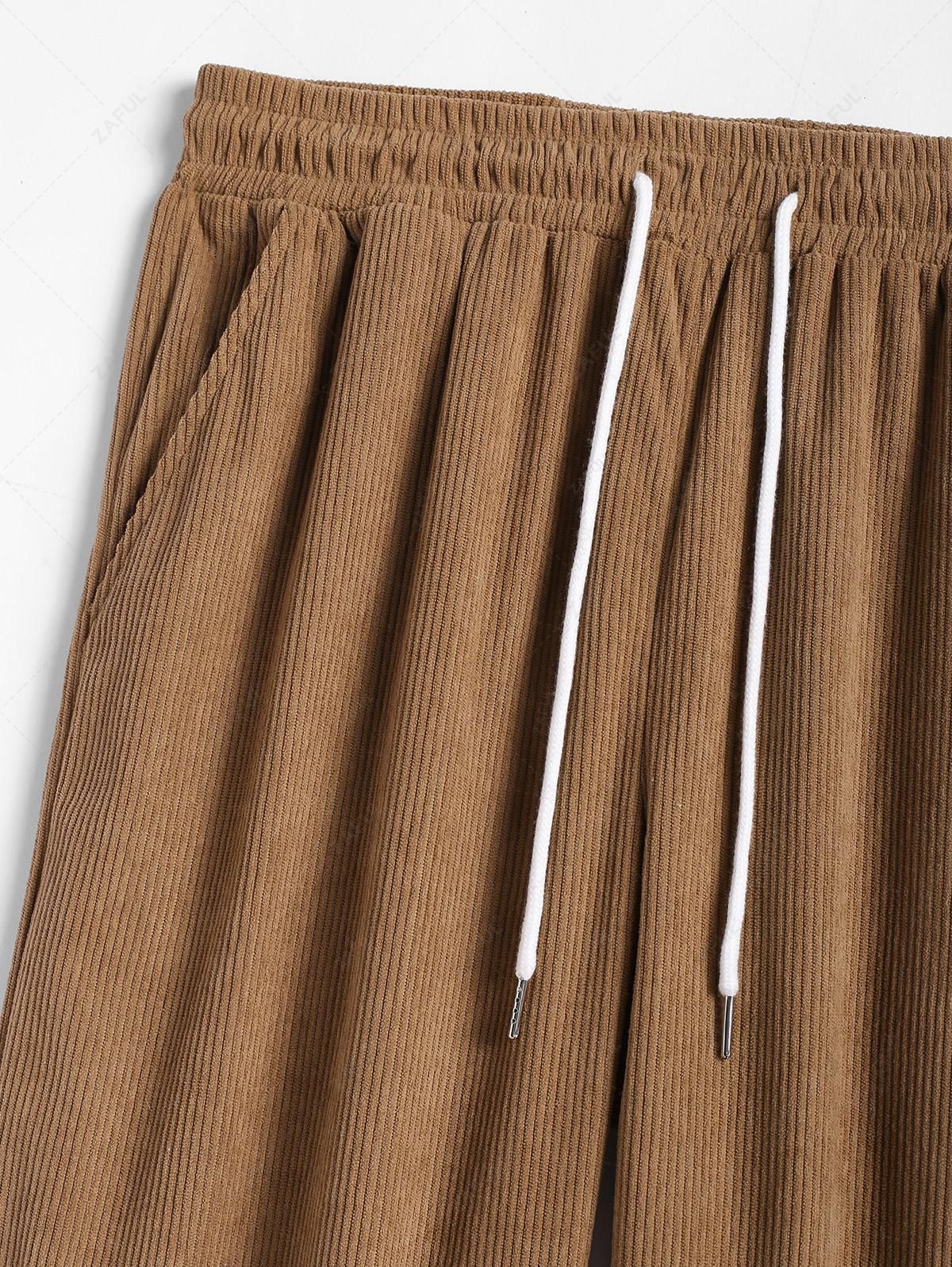 Men\'s Casual Corduroy Ribbed Drawstring Straight Leg Pants COFFEE - PURECLO