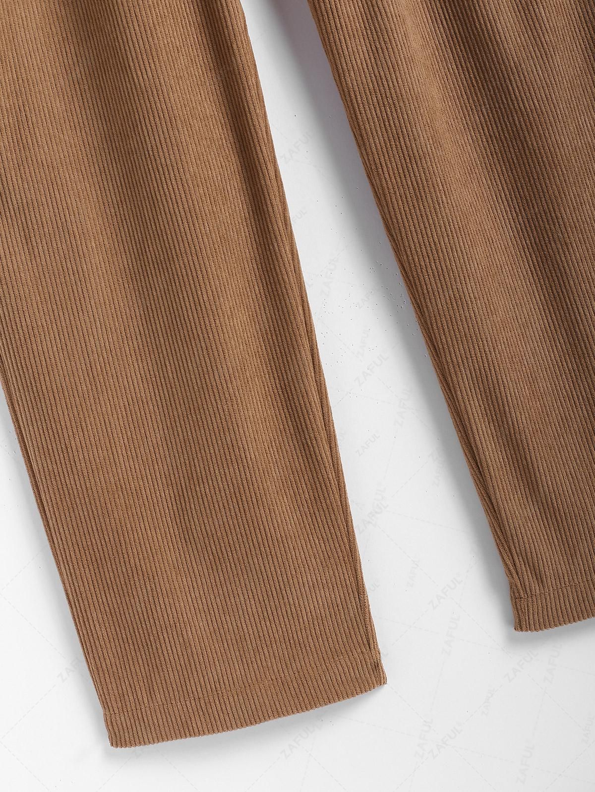 Men\'s Casual Corduroy Ribbed Drawstring Straight Leg Pants COFFEE - PURECLO