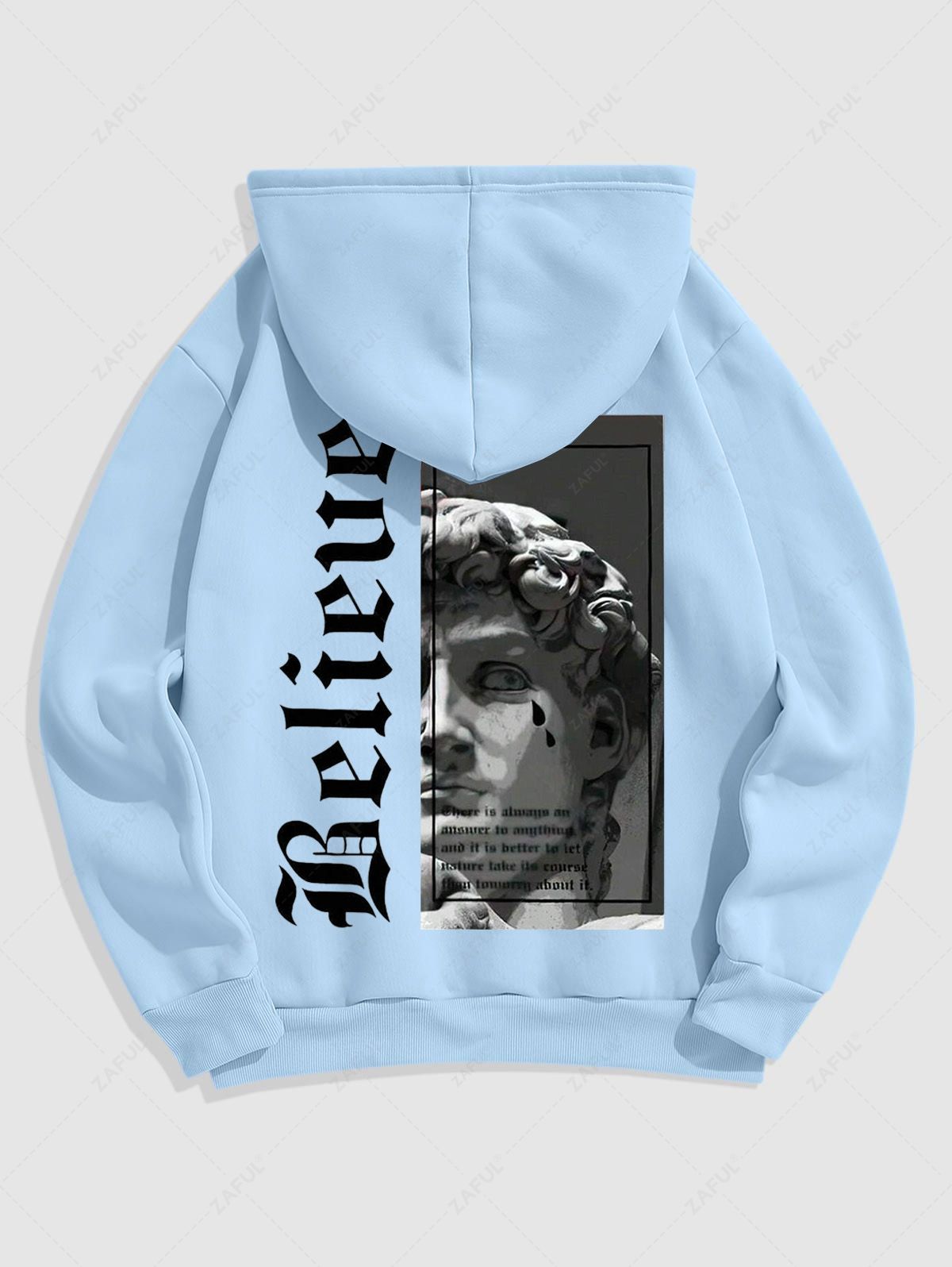 Men\'s Letter Figure Graphic Printed Fuzzy Fleece-lined Kangaroo Pocket Design Pullover Hoodie LIGHT BLUE BLACK GRAY - PURECLO