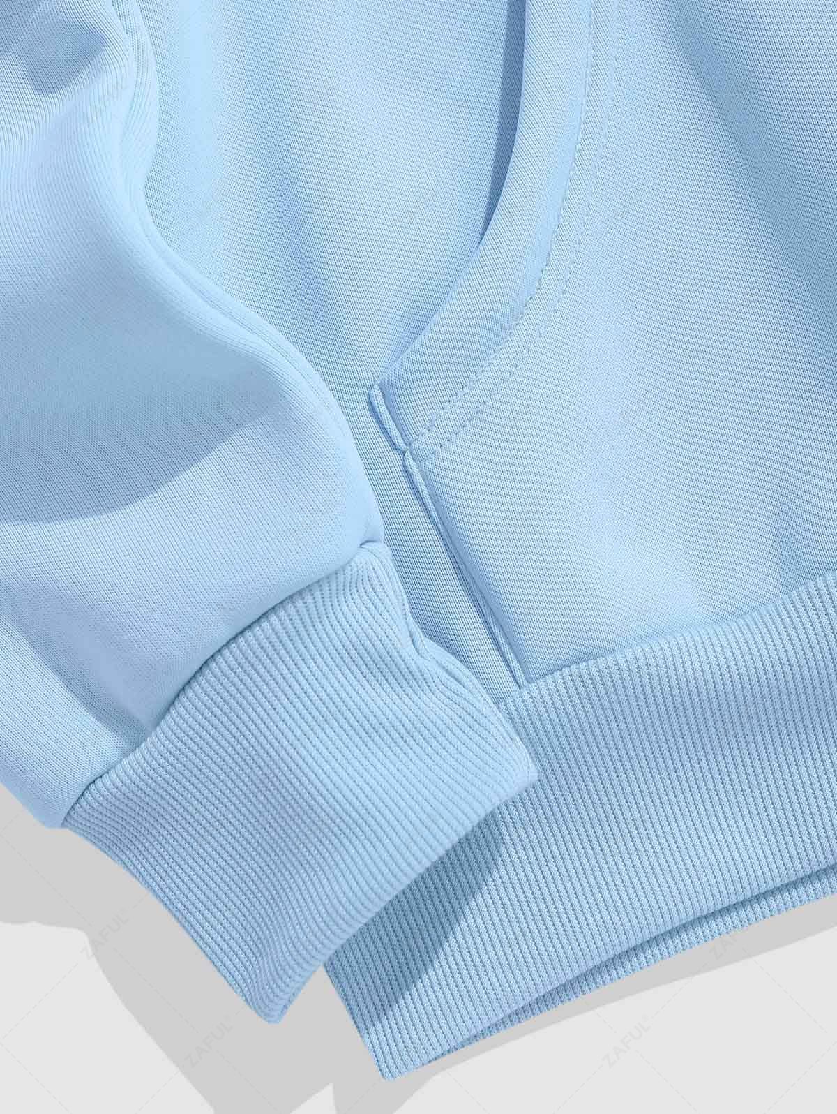 Men\'s Letter Figure Graphic Printed Fuzzy Fleece-lined Kangaroo Pocket Design Pullover Hoodie LIGHT BLUE BLACK GRAY - PURECLO