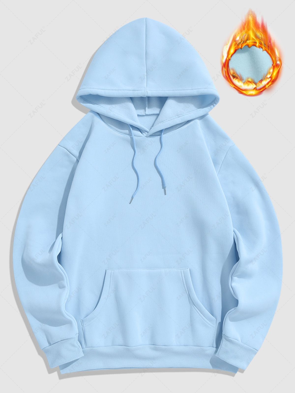 Men\'s Letter Figure Graphic Printed Fuzzy Fleece-lined Kangaroo Pocket Design Pullover Hoodie LIGHT BLUE BLACK GRAY - PURECLO