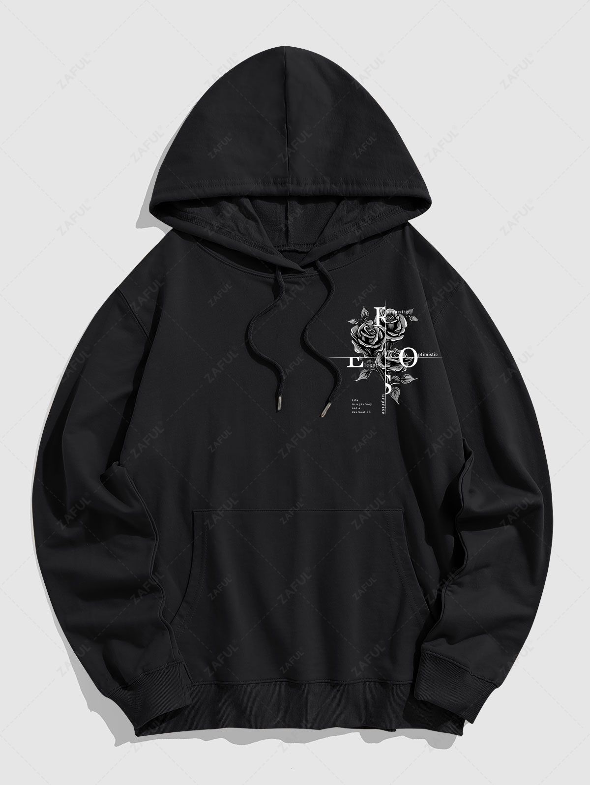Men\'s Floral Rose Letter Graphic Printed Kangaroo Pocket Pullover Hoodie DEEP GREEN DEEP COFFEE LIGHT COFFEE BLACK - PURECLO