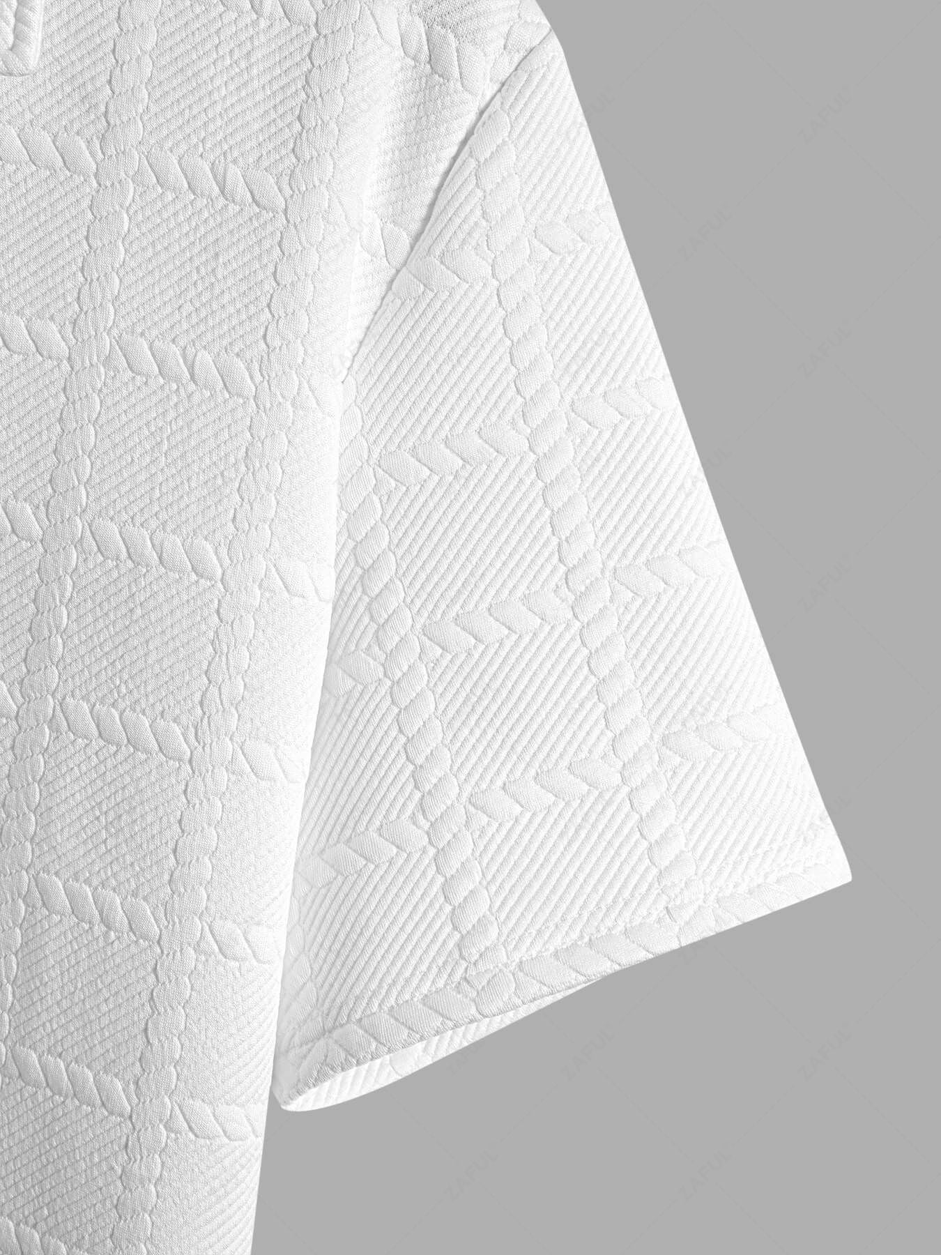 Men\'s Square Grid Jacquard Textured Polo Collar Short Sleeves T-shirt WHITE - PURECLO