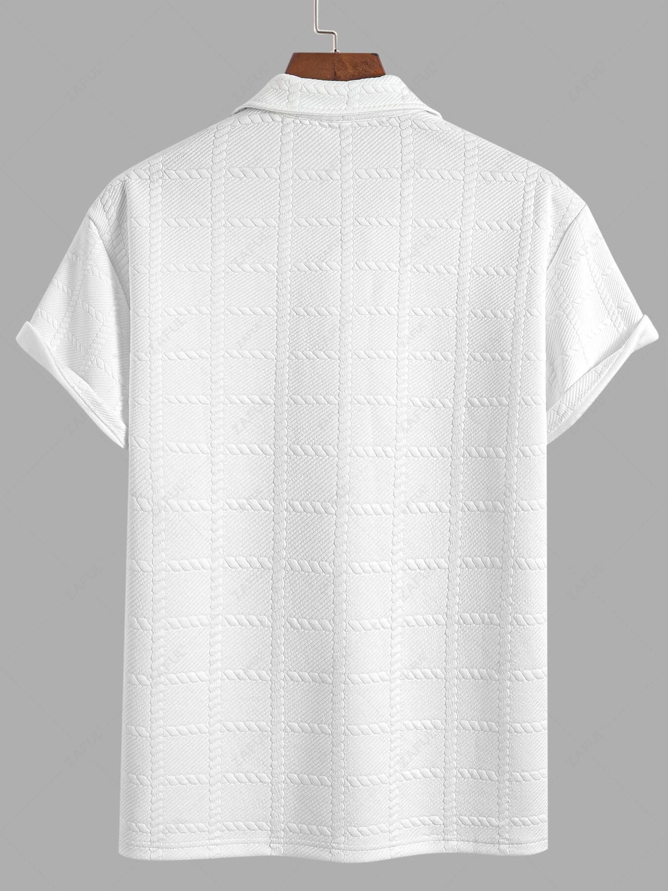 Men\'s Square Grid Jacquard Textured Polo Collar Short Sleeves T-shirt WHITE - PURECLO