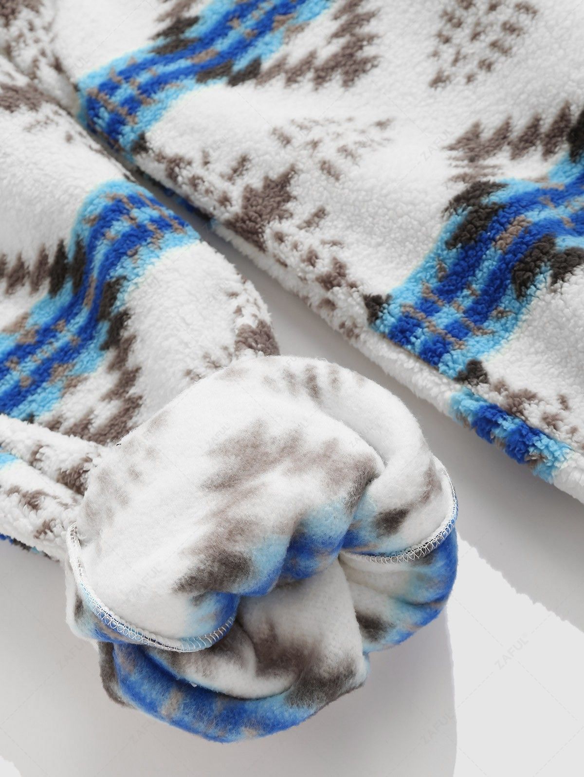 ZAFUL Men\'s Casual Vintage Ethnic Geometric Aztec Print Faux Fur Fluffy Drawstring Jogger Pants BLUE - PURECLO