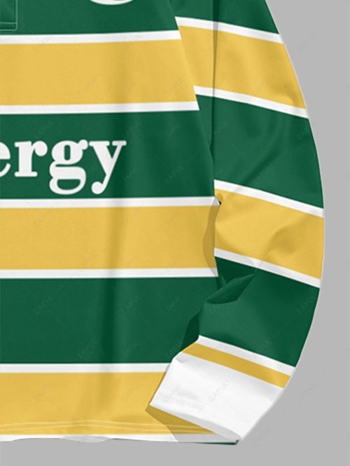 Men\'s Colorblock Letter Energy 93 Pattern Half Buttoned Polo Collar Long Sleeves T-shirt SAFFRON - PURECLO