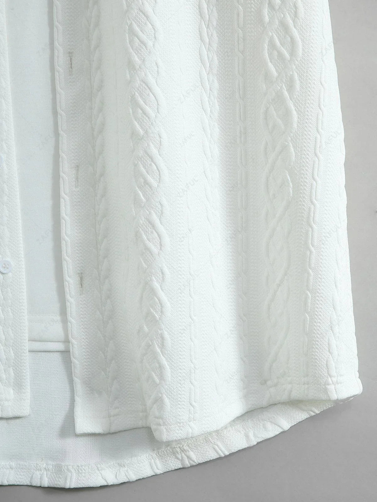 Men\'s Solid Color Cable Knit Jacquard Textured Button Up Short Sleeves Shirt And Drawstring Shorts Set WHITE BLACK COFFEE - PURECLO