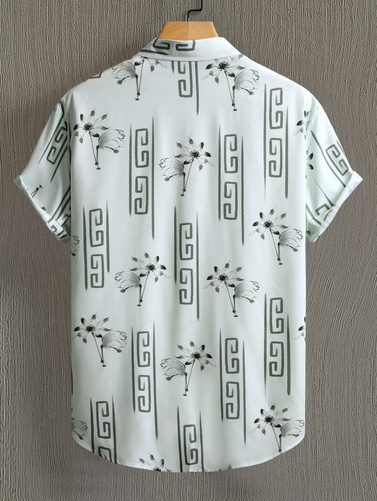 Men\'s Geometric Floral Print Button Up Casual Vacation Short Sleeves Shirt LIGHT GREEN - PURECLO