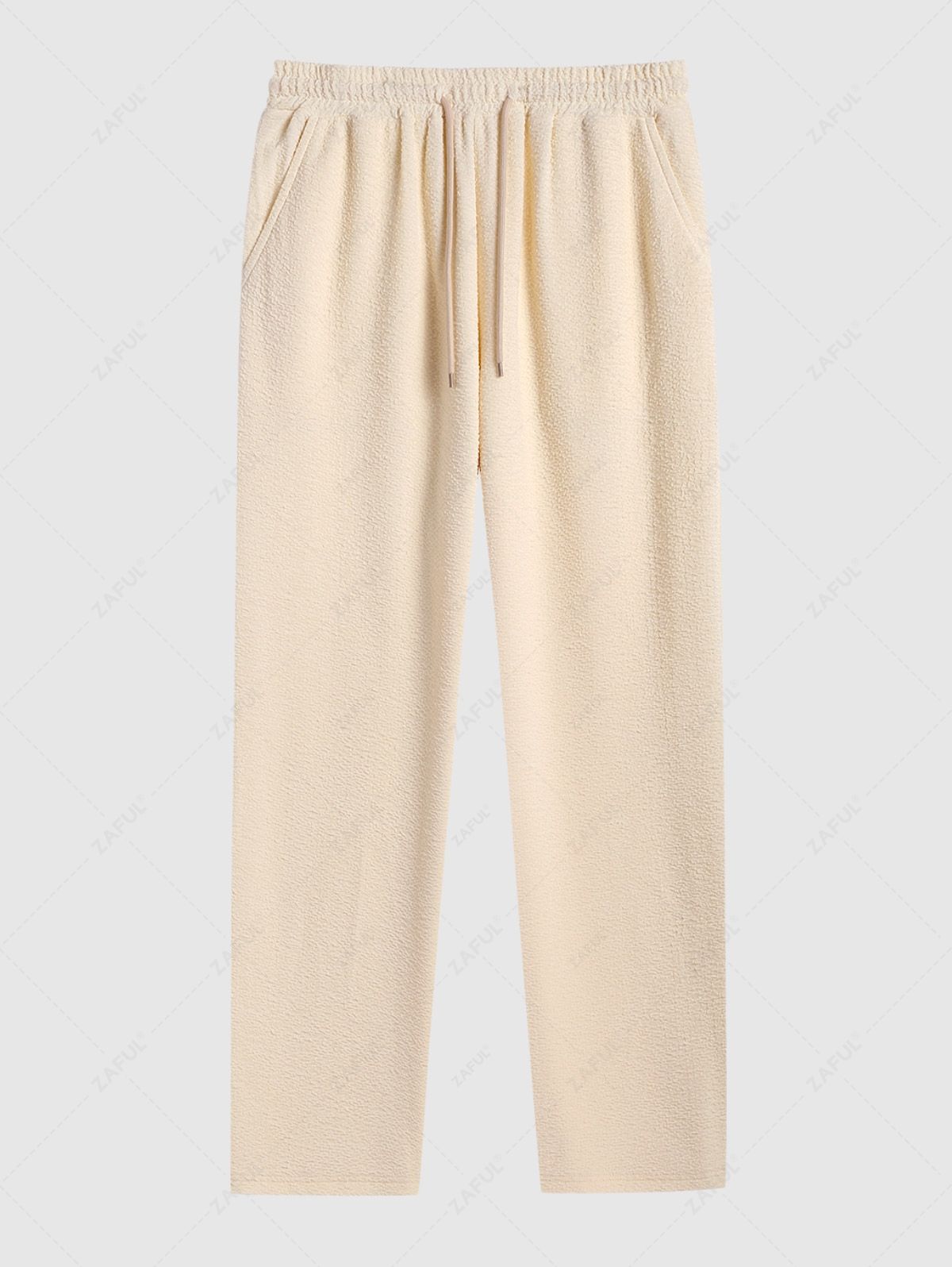 Men\'s Casual Embossed Textured Drawstring Straight Leg Pants LIGHT YELLOW - PURECLO