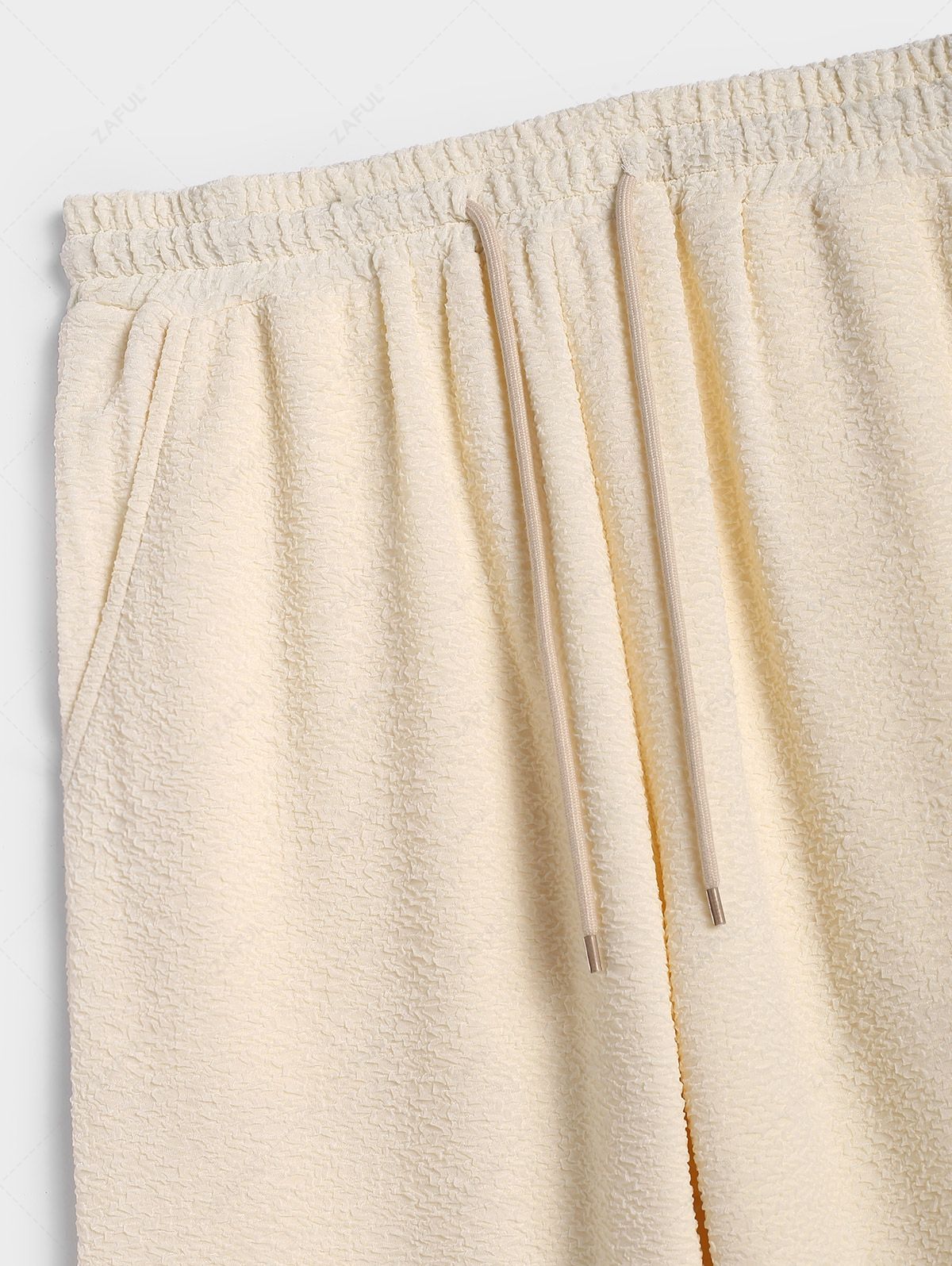 Men\'s Casual Embossed Textured Drawstring Straight Leg Pants LIGHT YELLOW - PURECLO