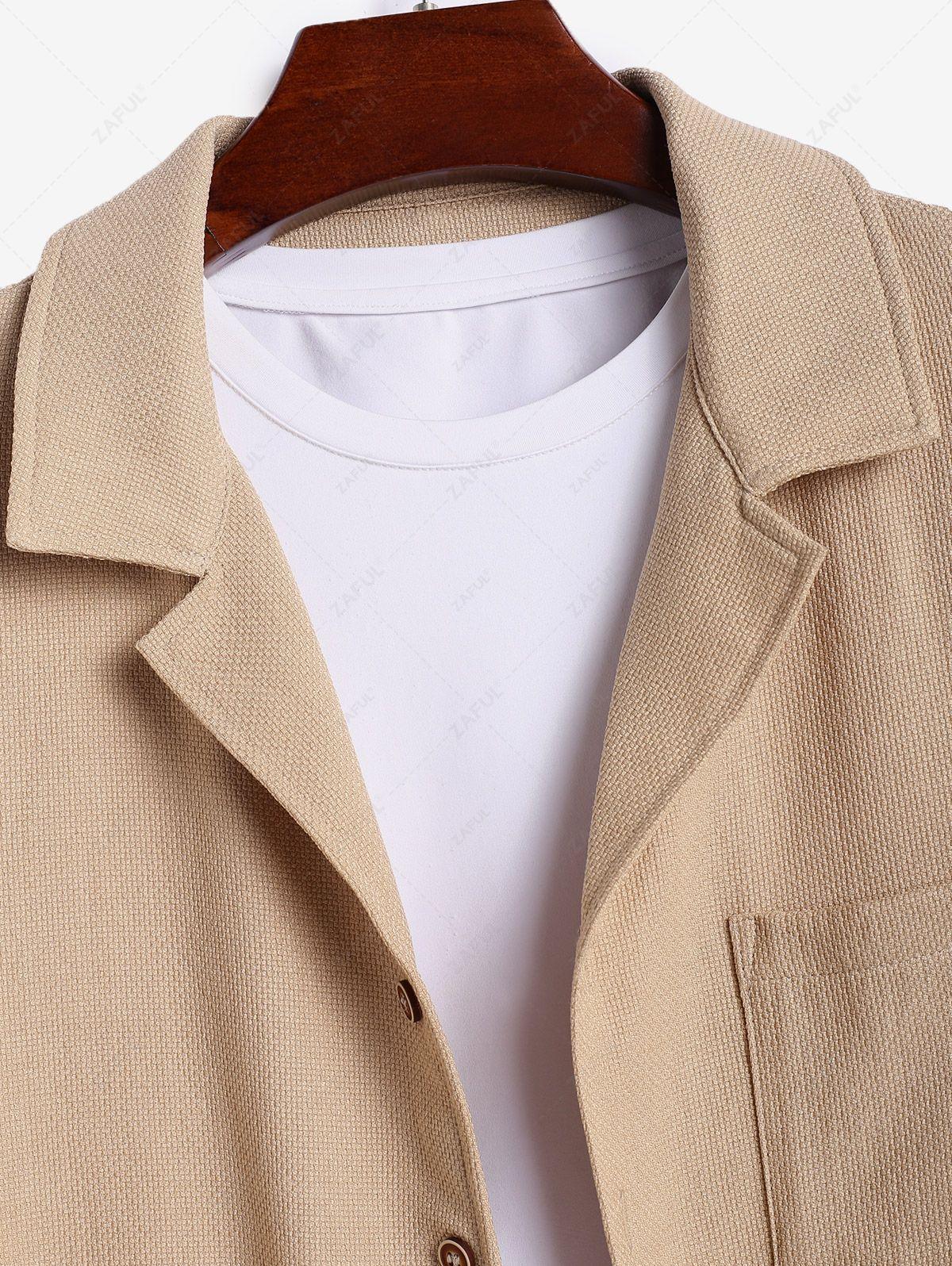 Men\'s Cotton And Linen Textured Pocket Design Camp Collar Button Up Short Sleeves Shirt And Drawstring Straight Leg Pants Set BLACK LIGHT BLUE COFFEE - PURECLO