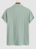 Men\'s Solid Color Textured Openwork Polo Collar Half Buttoned Short Sleeves Shirt LIGHT GREEN DEEP COFFEE - PURECLO