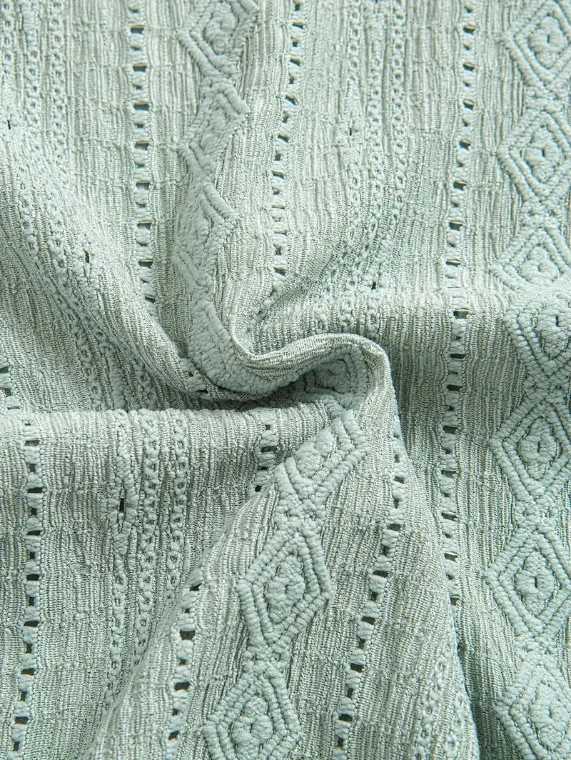 Men\'s Solid Color Textured Openwork Polo Collar Half Buttoned Short Sleeves Shirt LIGHT GREEN DEEP COFFEE - PURECLO