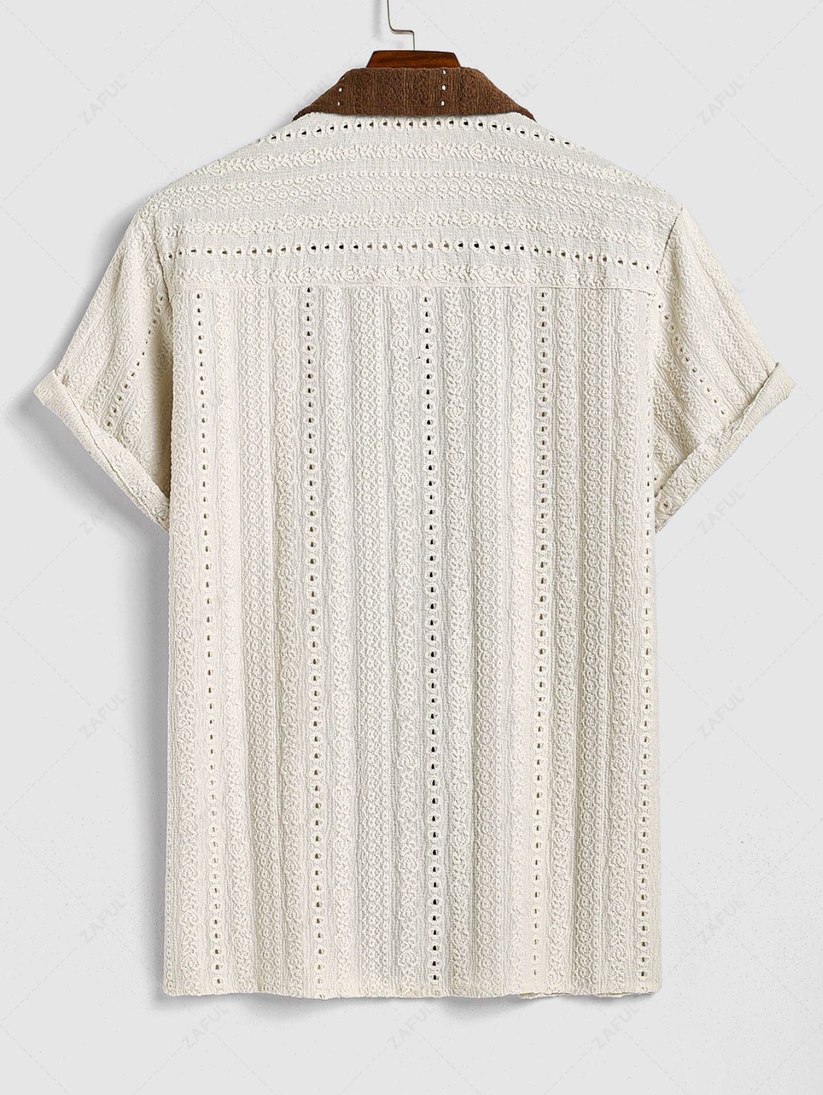 Men\'s Contrast Color Lace Pocket Design Camp Collar Button Up Short Sleeves Shirt LIGHT COFFEE - PURECLO