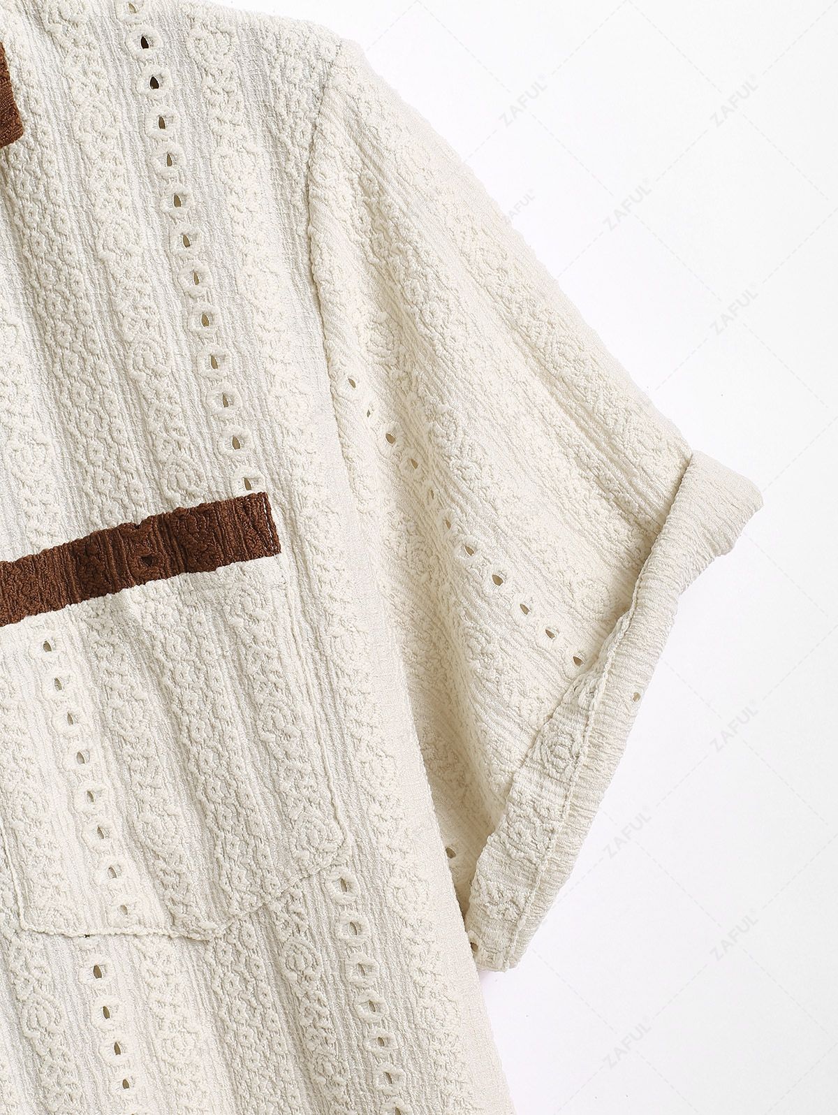 Men\'s Contrast Color Lace Pocket Design Camp Collar Button Up Short Sleeves Shirt LIGHT COFFEE - PURECLO
