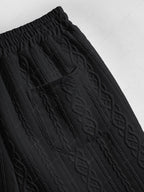 Men\'s Solid Color Cable Knit Jacquard Textured Button Up Short Sleeves Shirt And Drawstring Shorts Set WHITE BLACK COFFEE - PURECLO