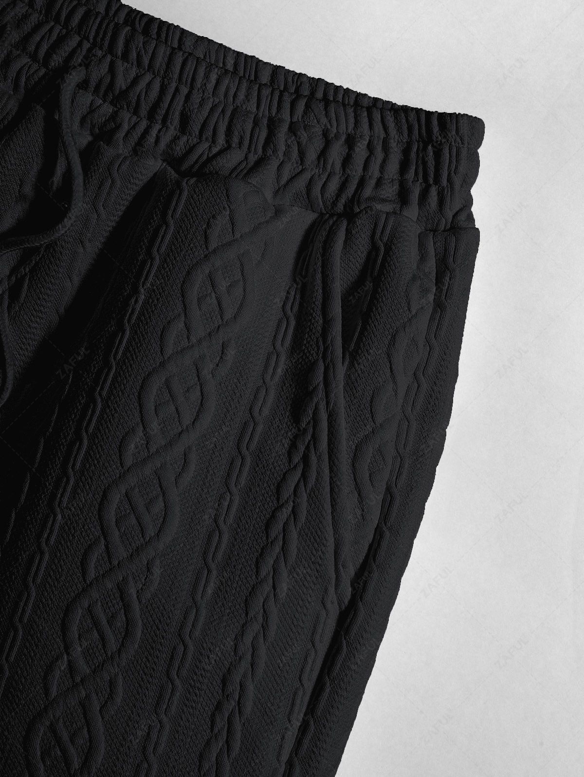 Men\'s Solid Color Cable Knit Jacquard Textured Button Up Short Sleeves Shirt And Drawstring Shorts Set WHITE BLACK COFFEE - PURECLO