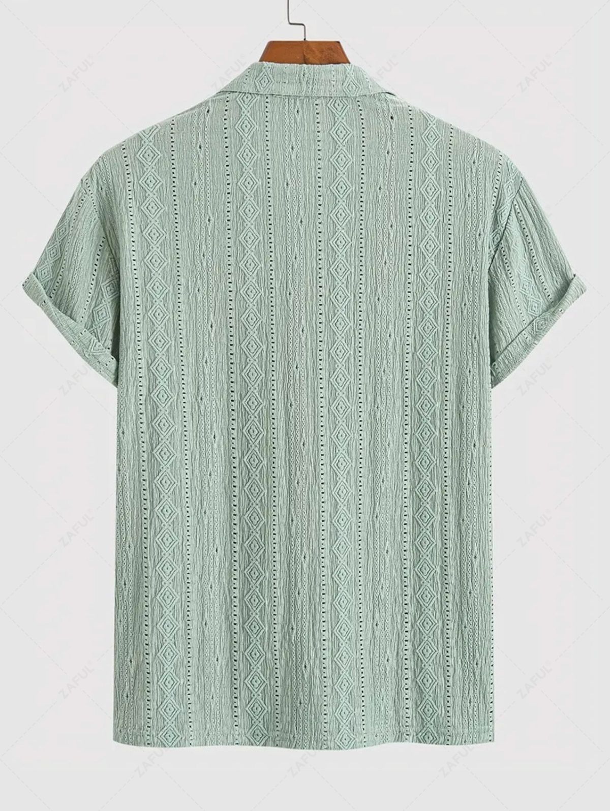 Men\'s Casual Textured Openwork Polo Collar Half Buttoned Short Sleeves Shirt And Cotton and Linen Straight Leg Pants Set LIGHT GREEN COFFEE - PURECLO