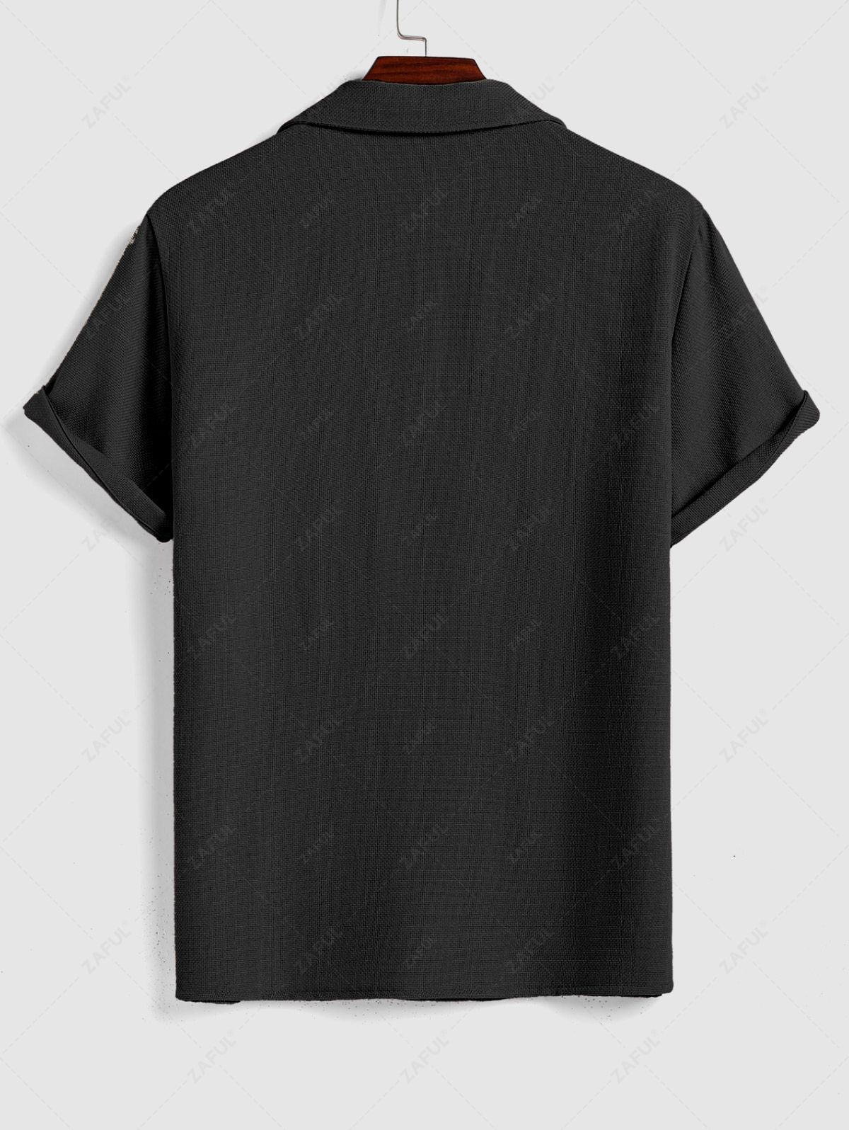 Men\'s Cotton And Linen Textured Pocket Design Camp Collar Button Up Short Sleeves Shirt And Drawstring Straight Leg Pants Set BLACK LIGHT BLUE COFFEE - PURECLO