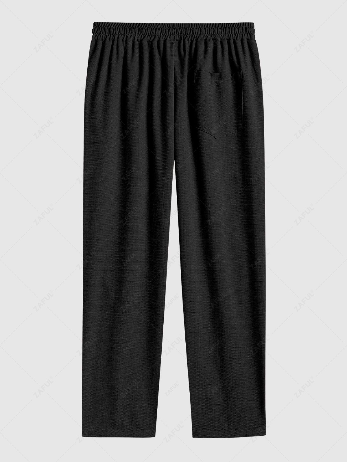 Men\'s Cotton and Linen Solid Color Drawstring Straight Leg Pants BLACK LIGHT BLUE COFFEE - PURECLO