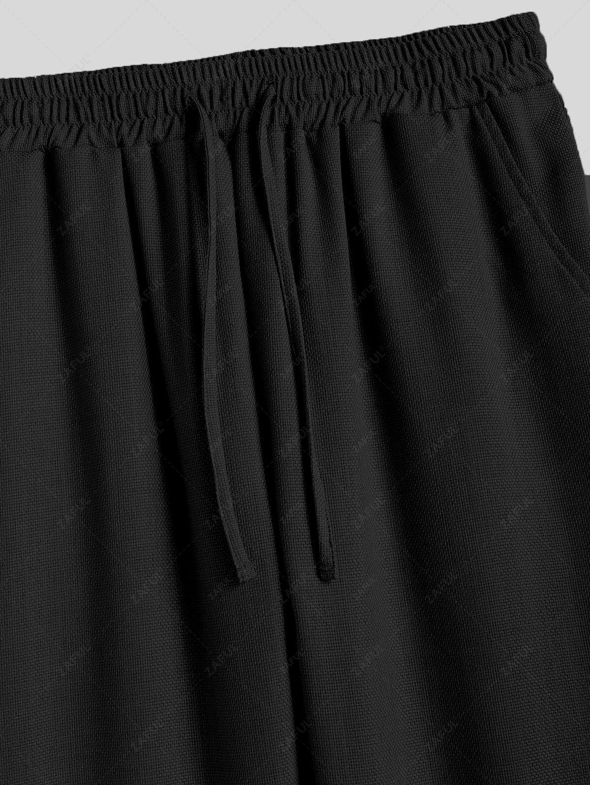 Men\'s Cotton and Linen Solid Color Drawstring Straight Leg Pants BLACK LIGHT BLUE COFFEE - PURECLO